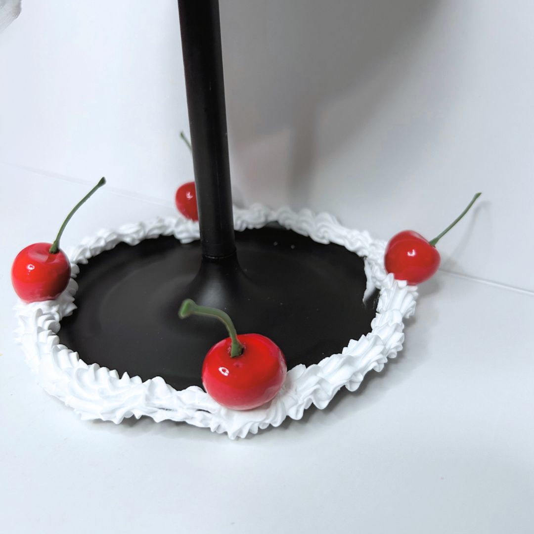 Close-up of the black Heart-Shaped Cake LED Mirror highlighting the cherry topper detail.