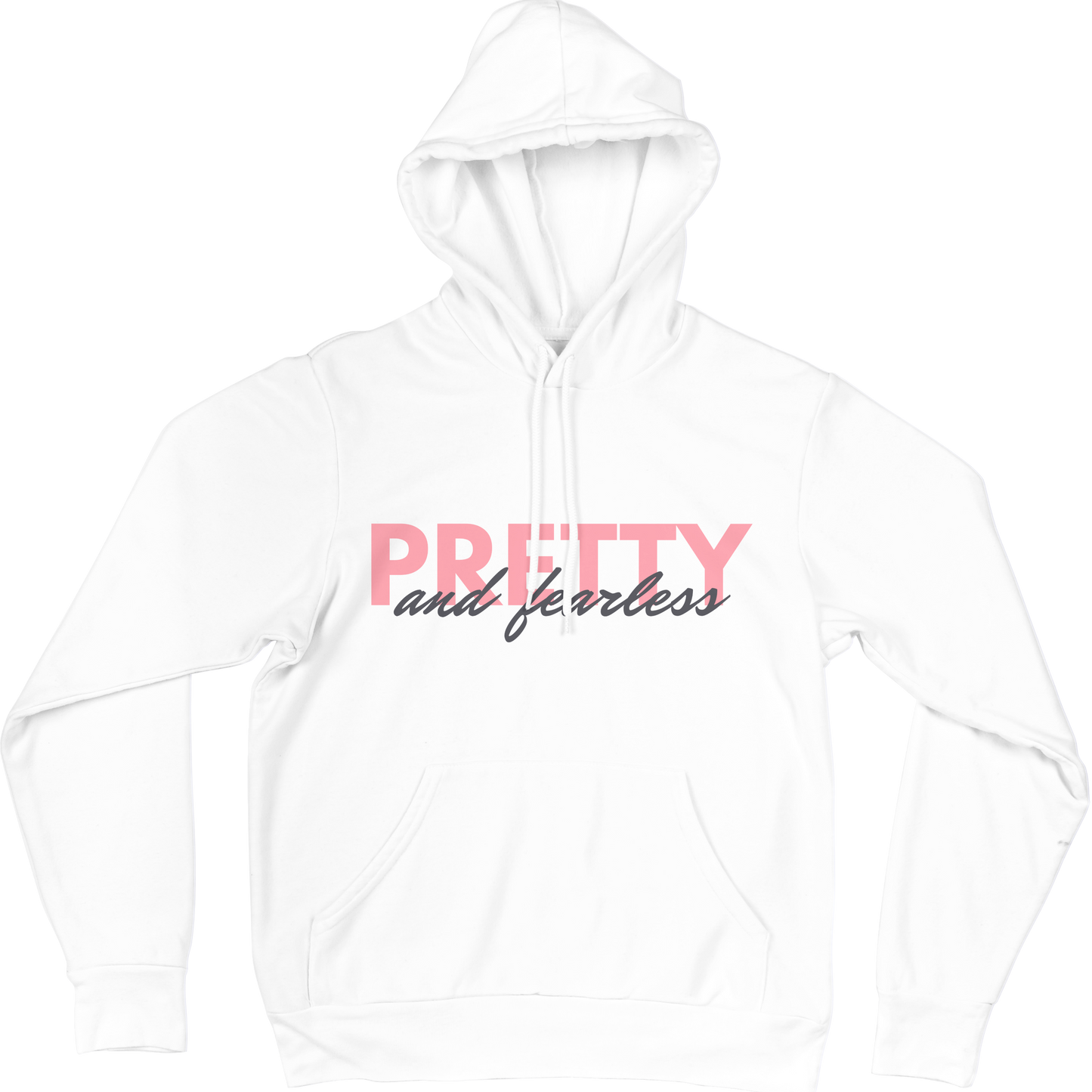 White Hooded Sweatshirt made from a cozy cotton/polyester blend, with double-lined hood, pouch pocket, and double-needle cuffs for extra warmth and durability.