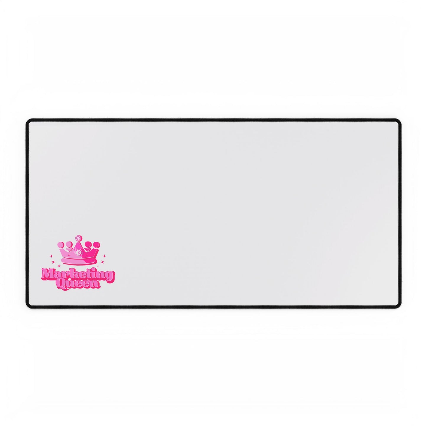 Marketing Queen Desk Mat on white background, top view – vibrant pink bold design, Marketing Girly Collection, smooth polyester surface, stylish workspace accessory.