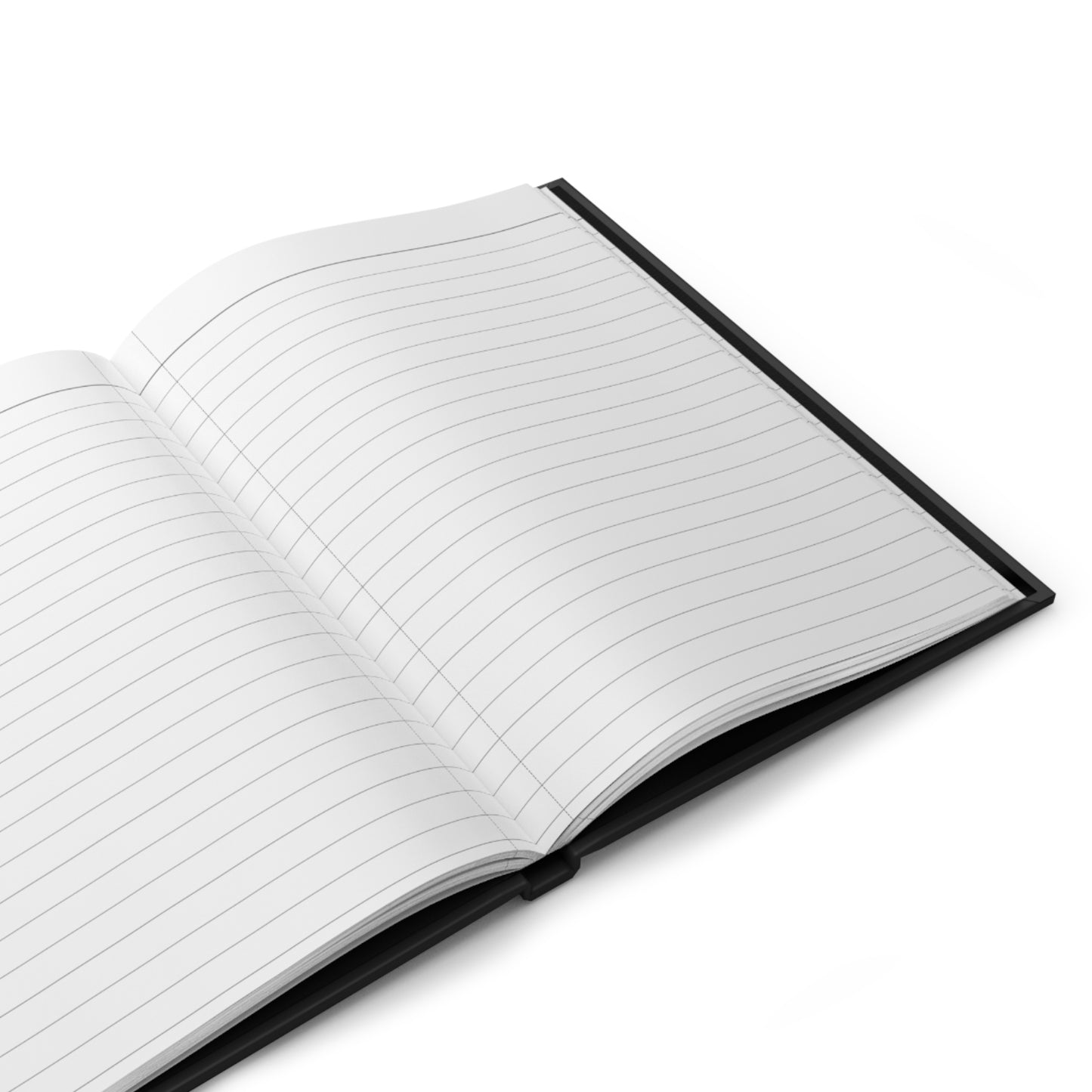 Open notebook with lined pages on a white background.
