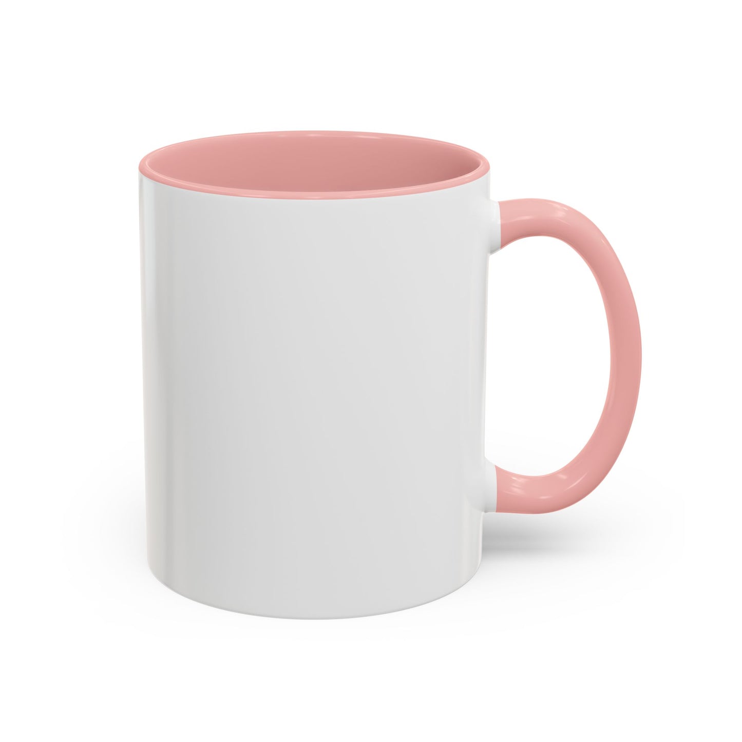 White mug with pink interior and handle on a white background
