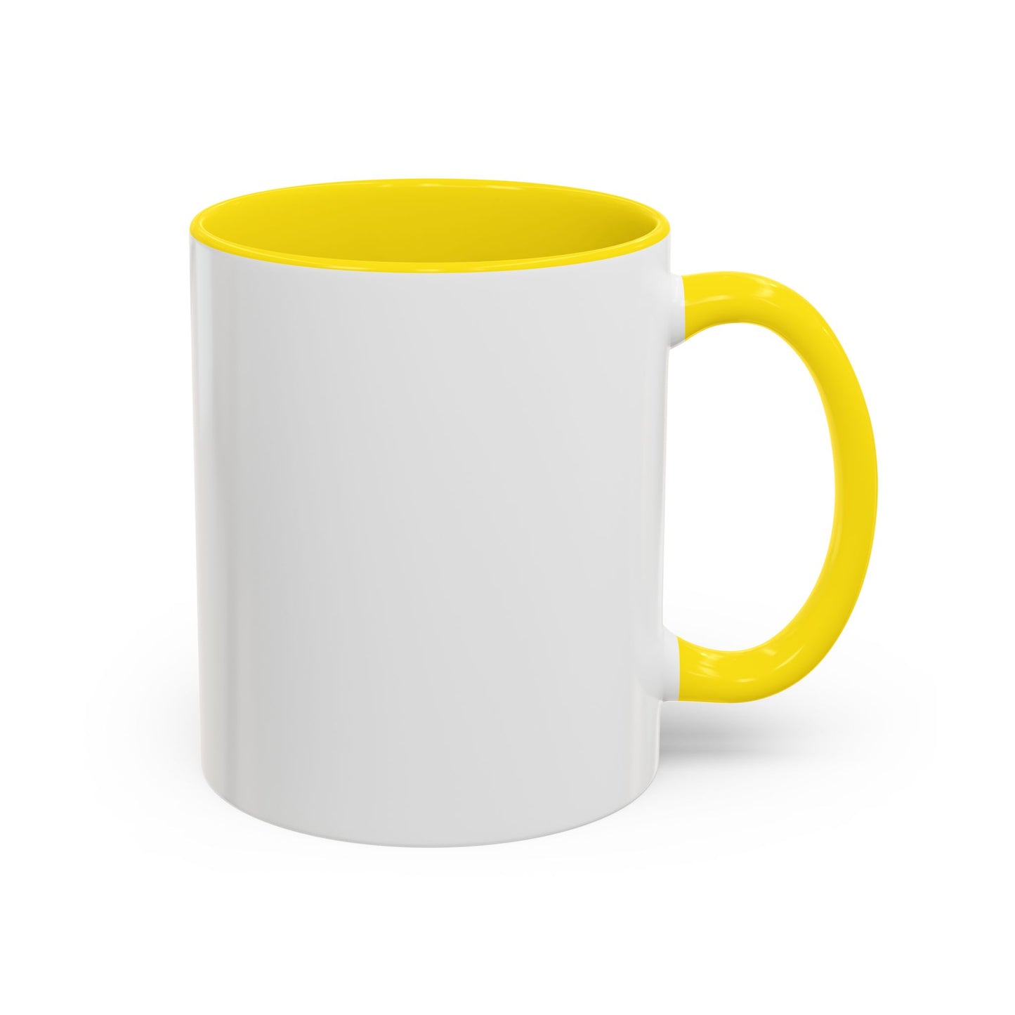 White mug with yellow interior and handle on a white background