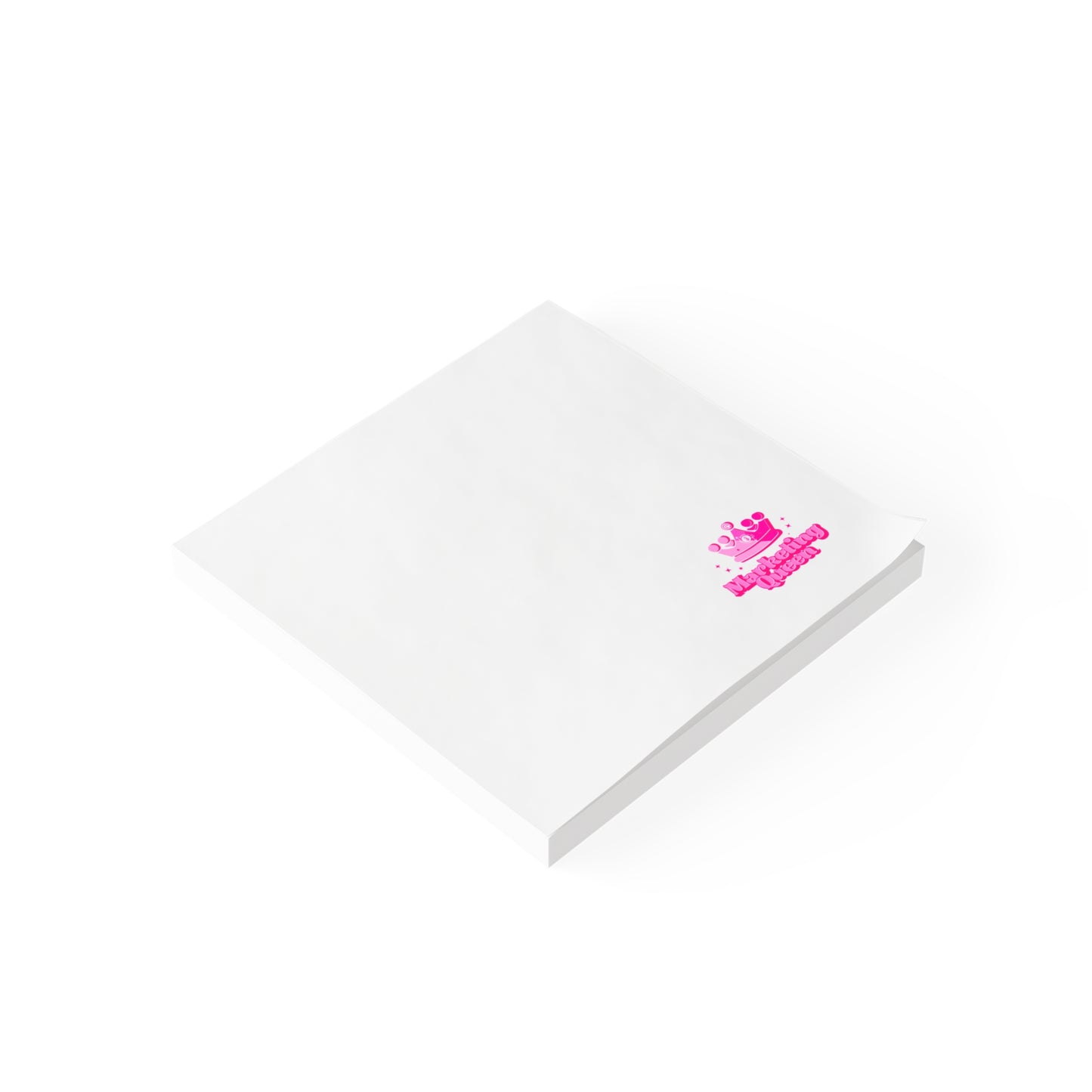Side view of Marketing Queen Post-it Note Pad on white background showing pad thickness.