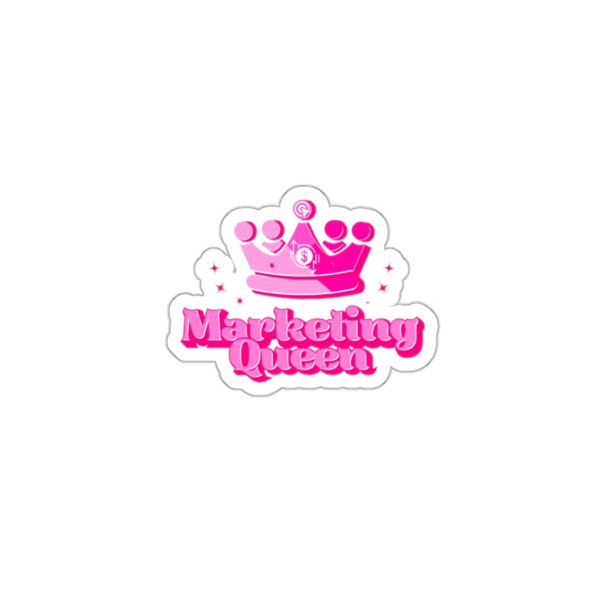 Sticker with a pink crown and "Marketing Queen" text on a white background