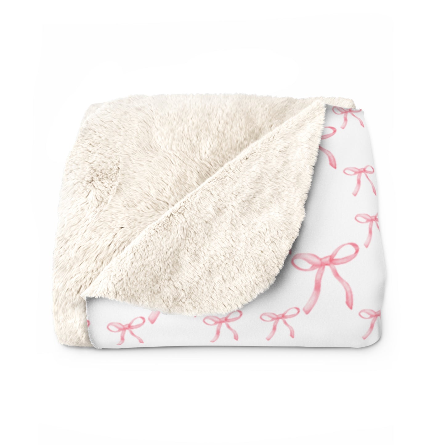 Blanket with pink bow pattern on a white background