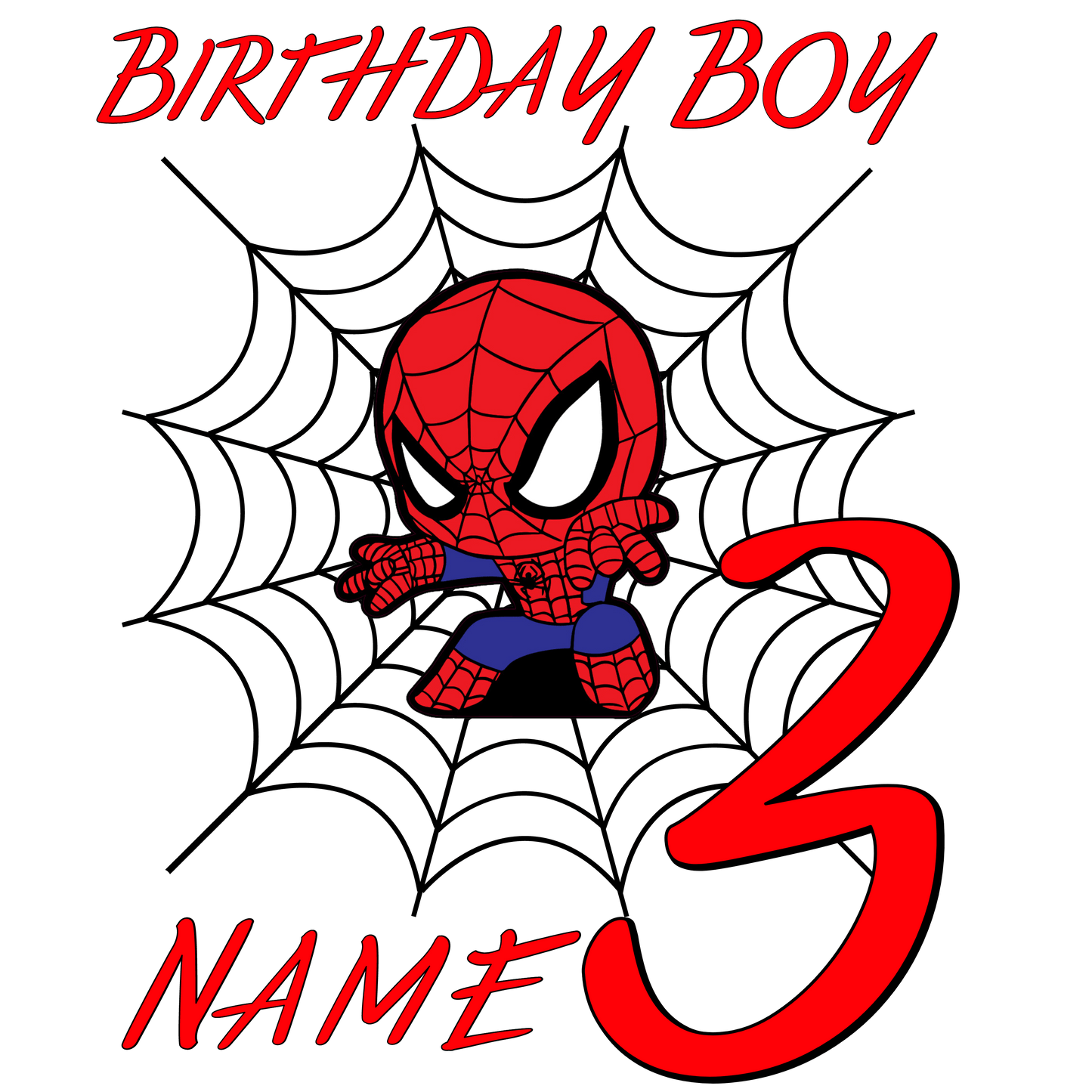 Spiderman customizable shirt design featuring name and number, perfect for personalized toddler wear, available in various colors.