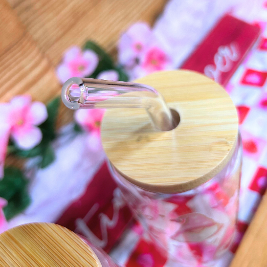 Wooden lid with metal clip on a floral and patterned fabric background