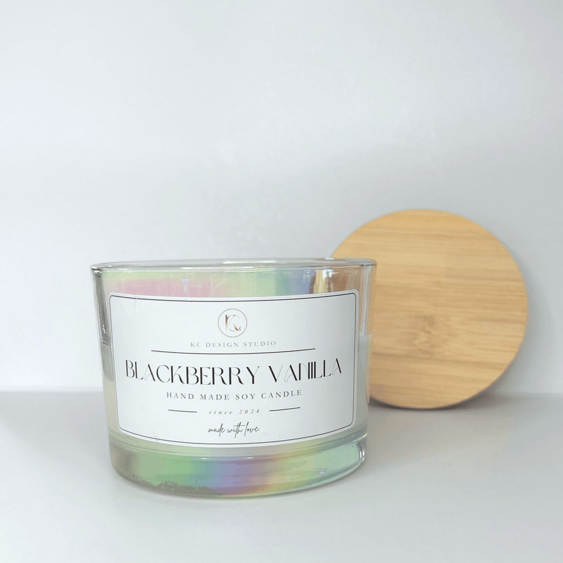 Front view of 16oz Blackberry & Vanilla Buttercream Candle made with natural soy wax and eco-friendly wick.