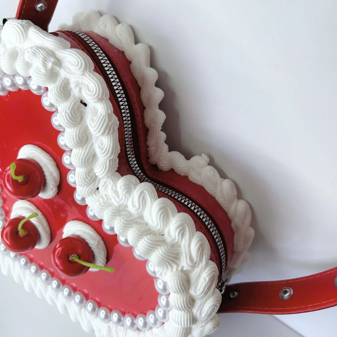 Heart-Shaped Vintage Cherry Cake Purse