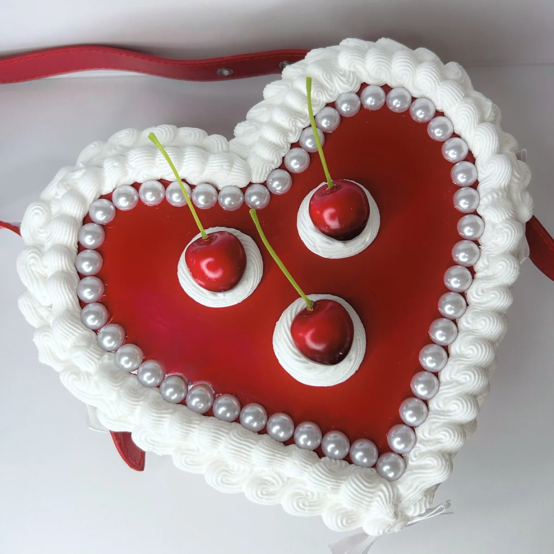 Heart-Shaped Vintage Cherry Cake Purse