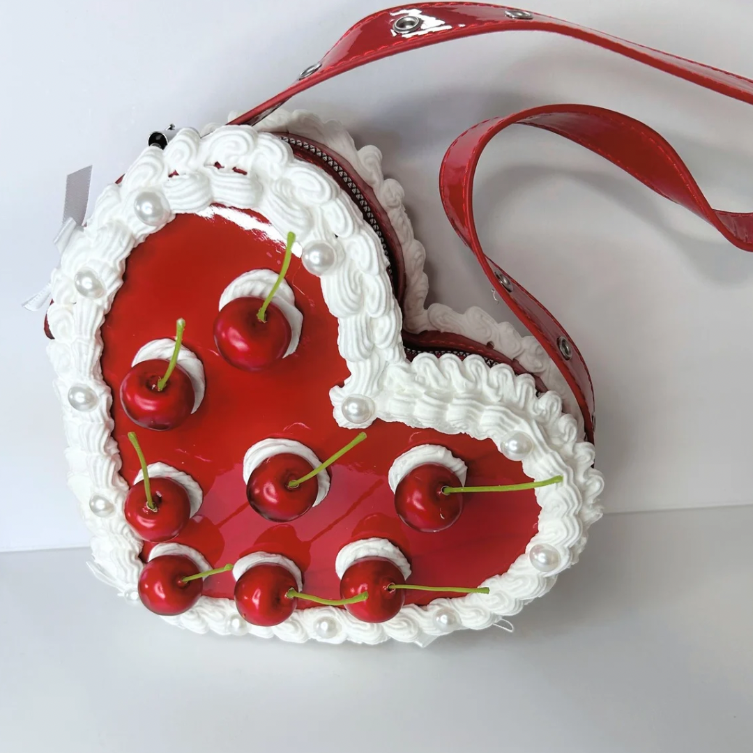 Heart-Shaped Vintage Cherry Cake Purse