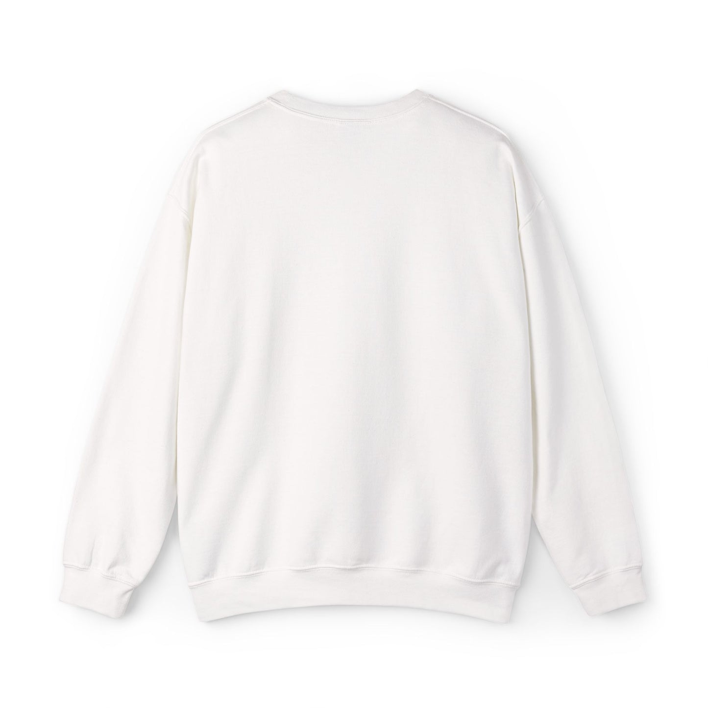 Back view of Baddie in Tech sweatshirt – unisex crewneck, soft cotton-poly blend, bold pink text with two floating hearts design, stylish and comfortable.