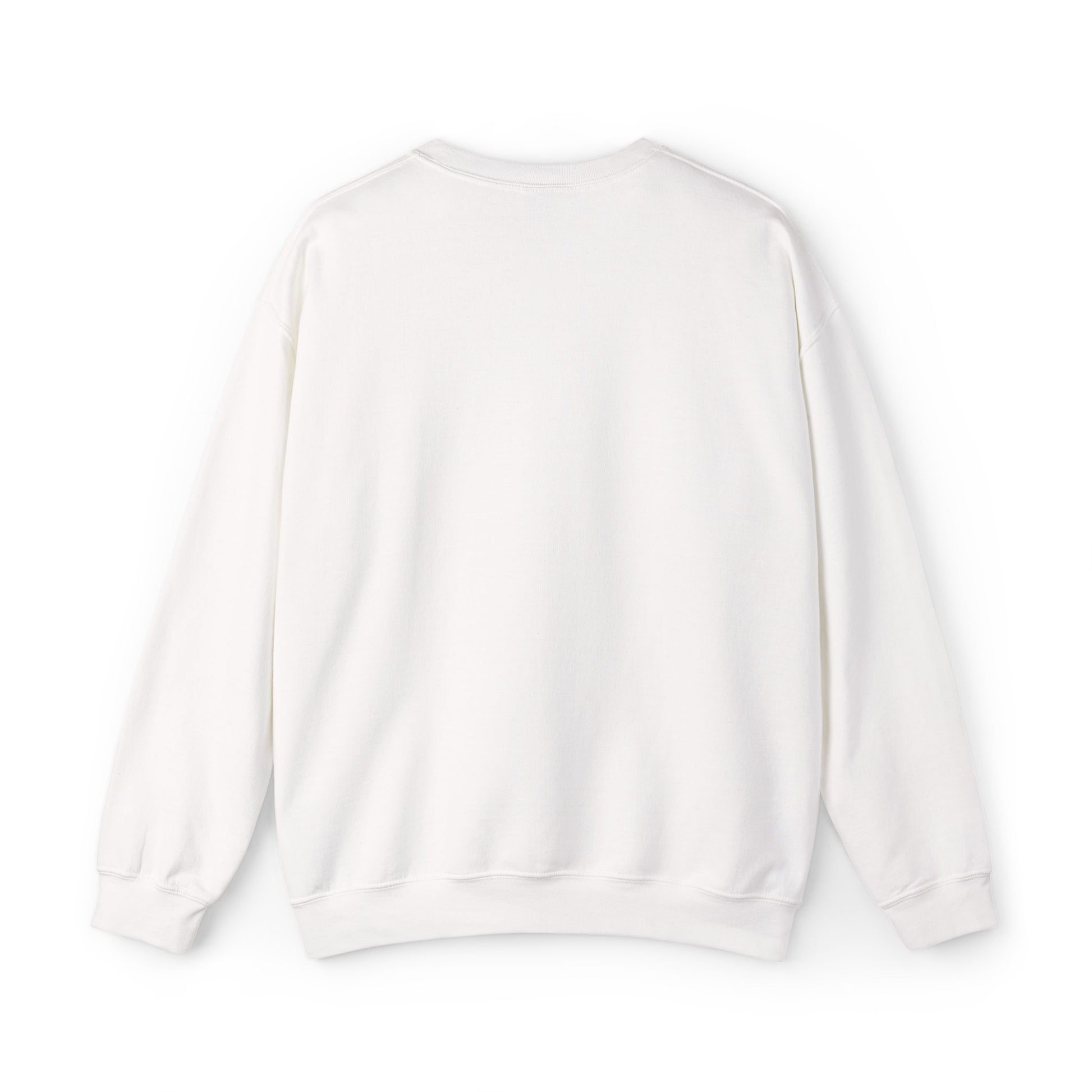 Back view of Baddie in Tech sweatshirt – unisex crewneck, soft cotton-poly blend, bold pink text with two floating hearts design, stylish and comfortable.