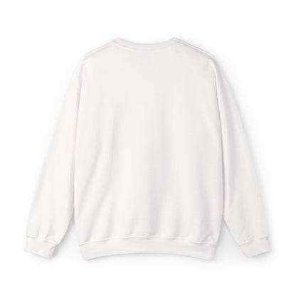 Back view of Baddie in Tech sweatshirt – unisex crewneck, soft cotton-poly blend, bold pink text with two floating hearts design, stylish and comfortable.