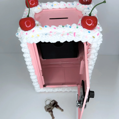 Top-down view of open Cake Vault mini locker showing storage layout inside.