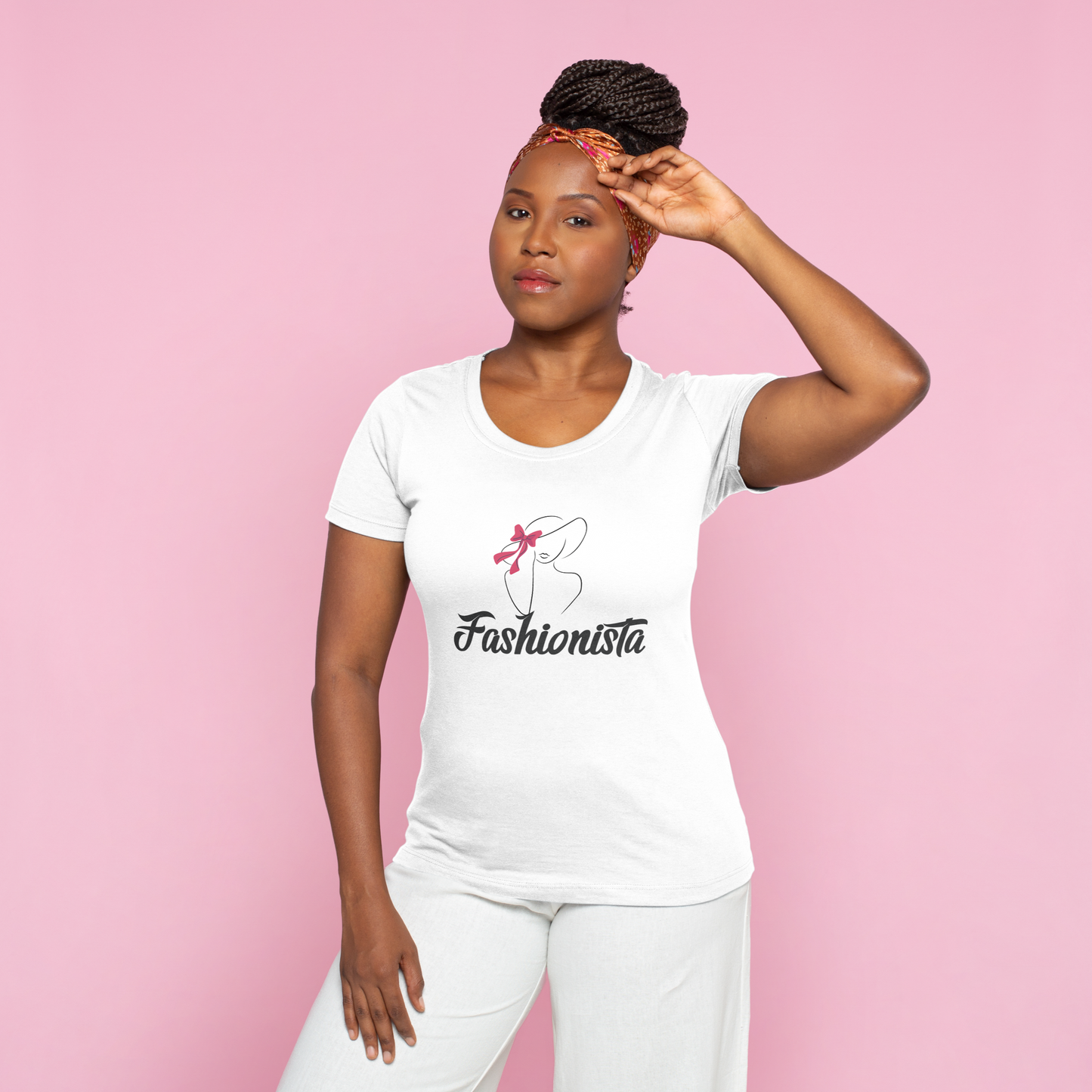 Fashionista White T-shirt with crew neck and short sleeves, crafted from 100% Airlume cotton, offering both style and comfort for any occasion.