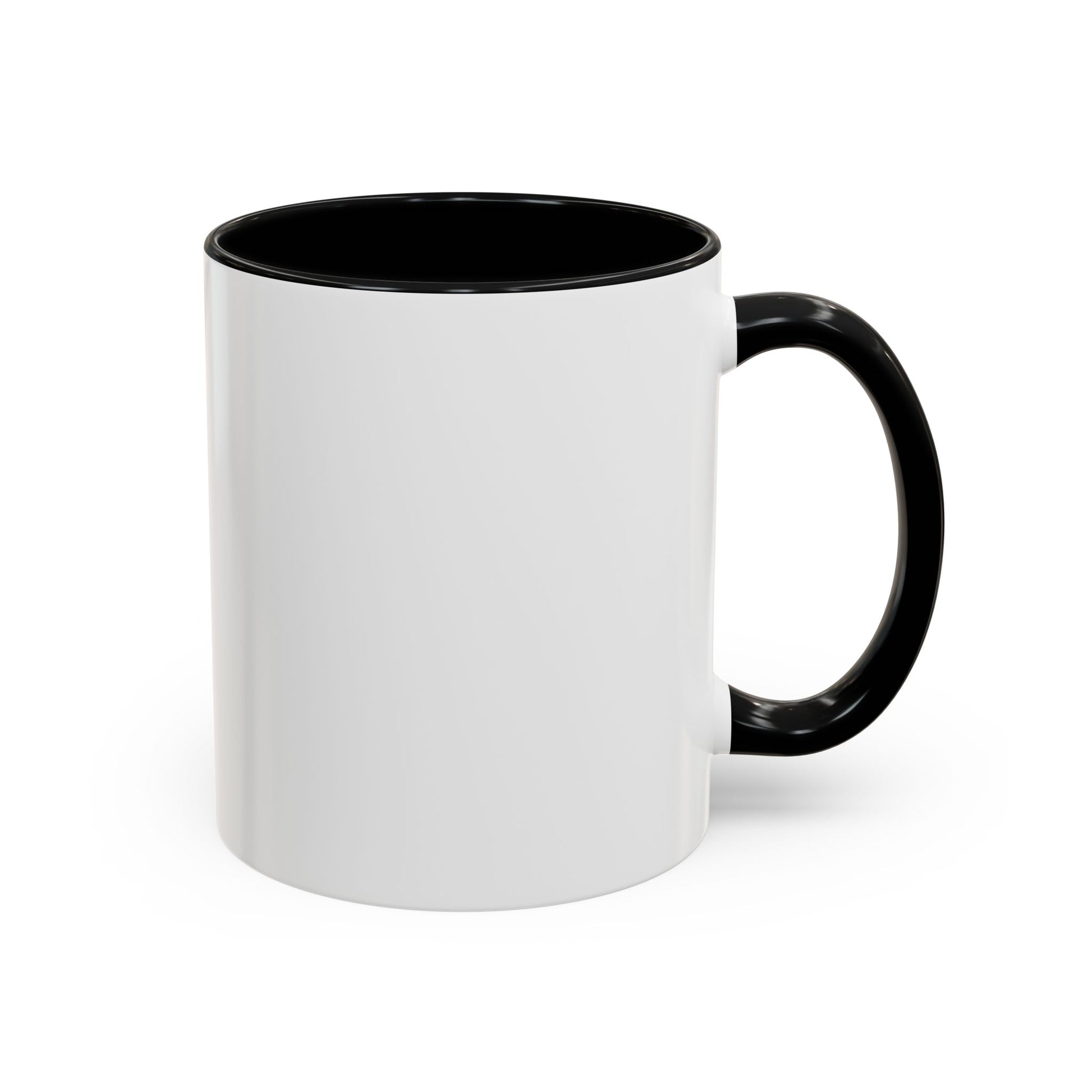 White mug with black interior and handle on a white background