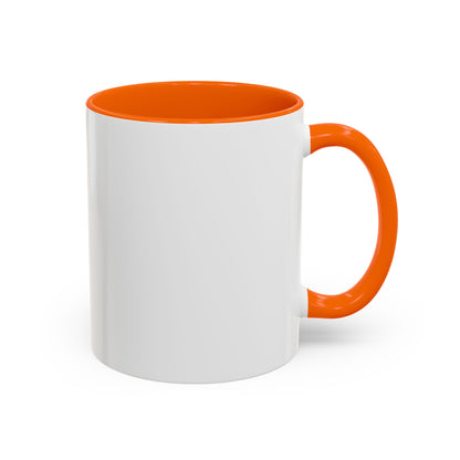White mug with orange interior and handle on a white background