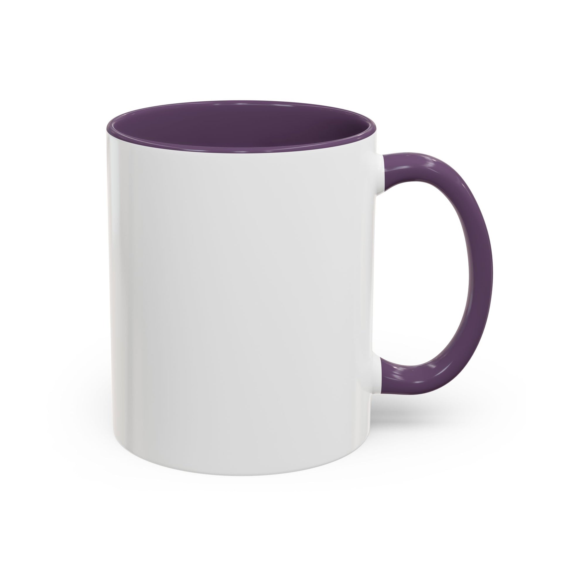 White mug with purple interior and handle on a white background