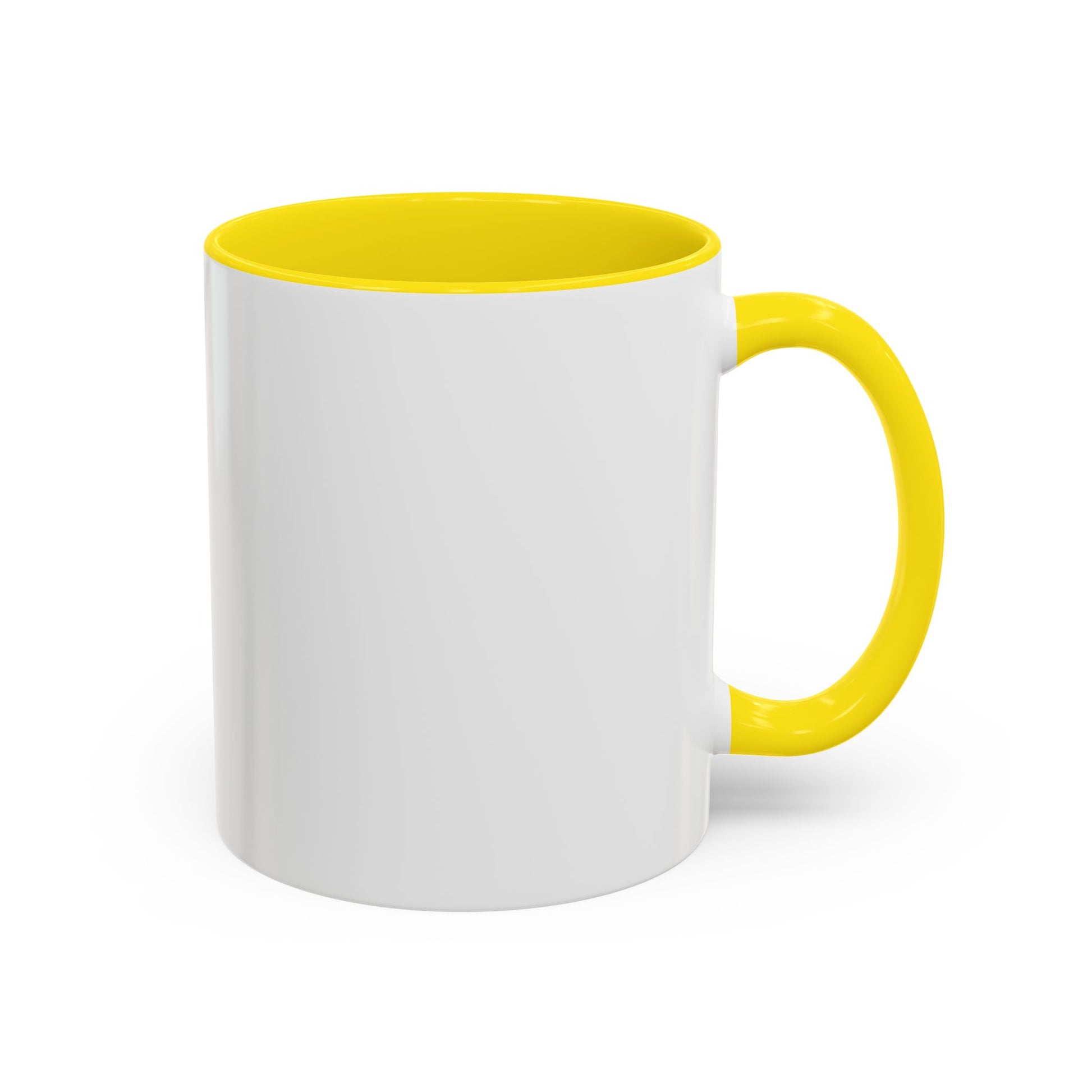 White mug with yellow interior and handle on a white background