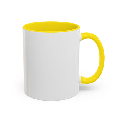 White mug with yellow interior and handle on a white background