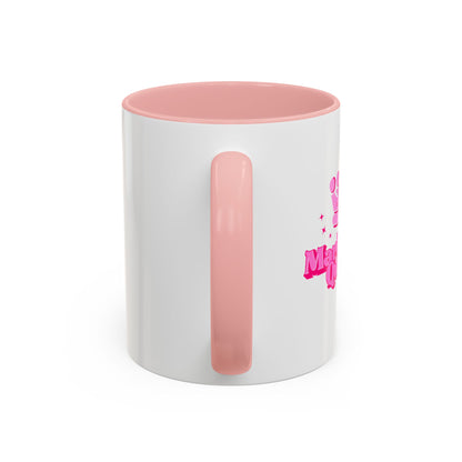 White mug with pink interior and handle on a white background