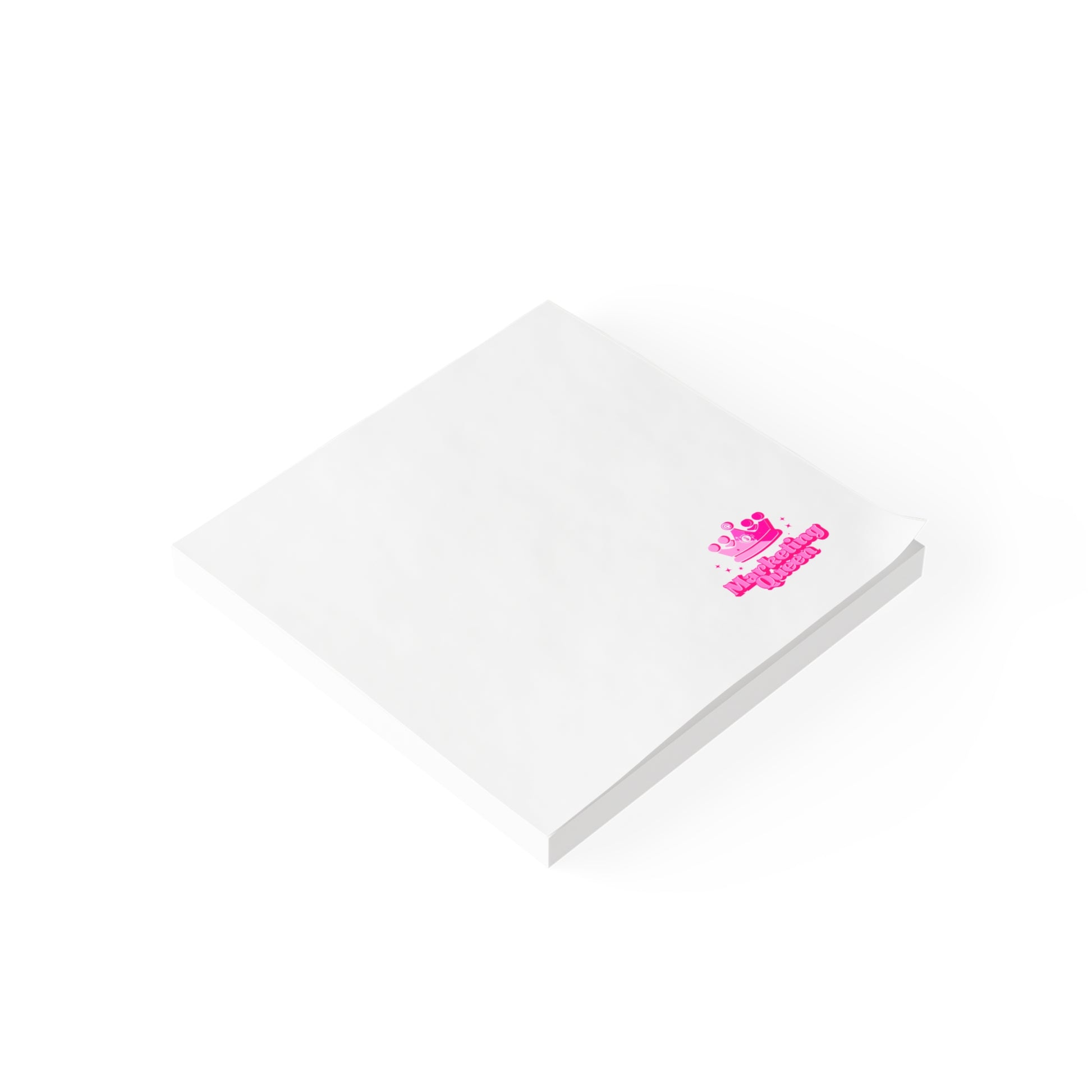 Side view of Marketing Queen Post-it Note Pad on white background showing pad thickness.