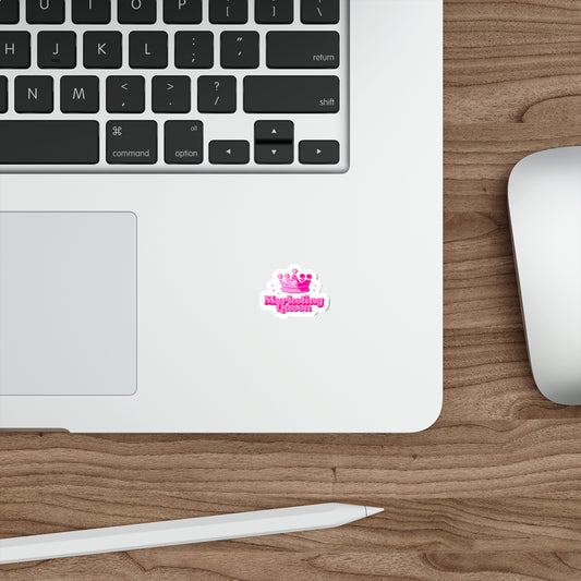 Marketing Queen sticker applied to a laptop, showing bold pink design and fun personality.