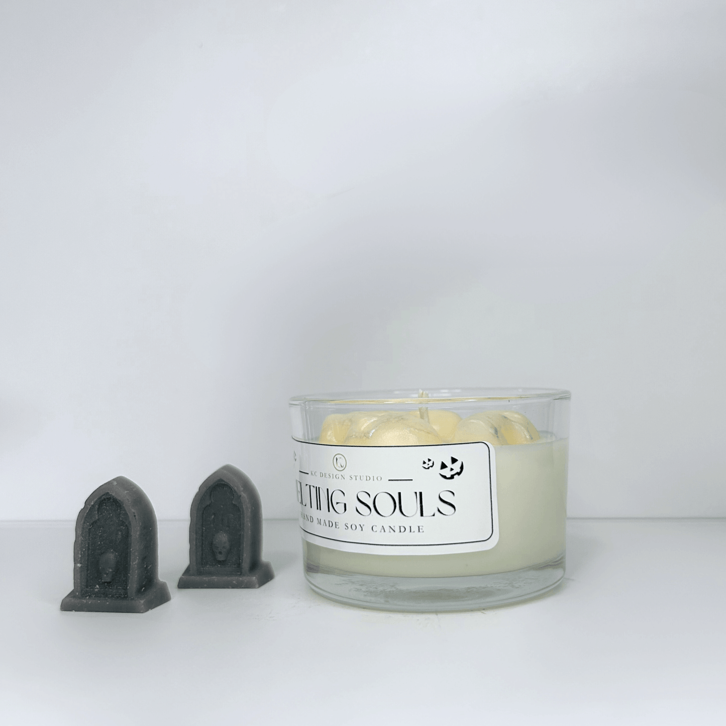 Side view of the Melting Souls Candle, highlighting the eco-wick and the elegant 4oz vessel design.