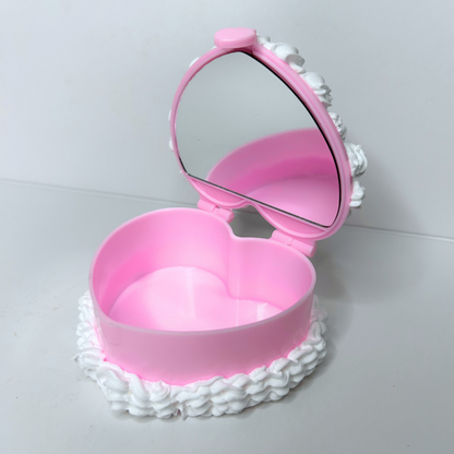 Open view of the Whimsical Vintage Heart-Shaped Jewelry Box showing its storage space for rings, earrings, and small treasures